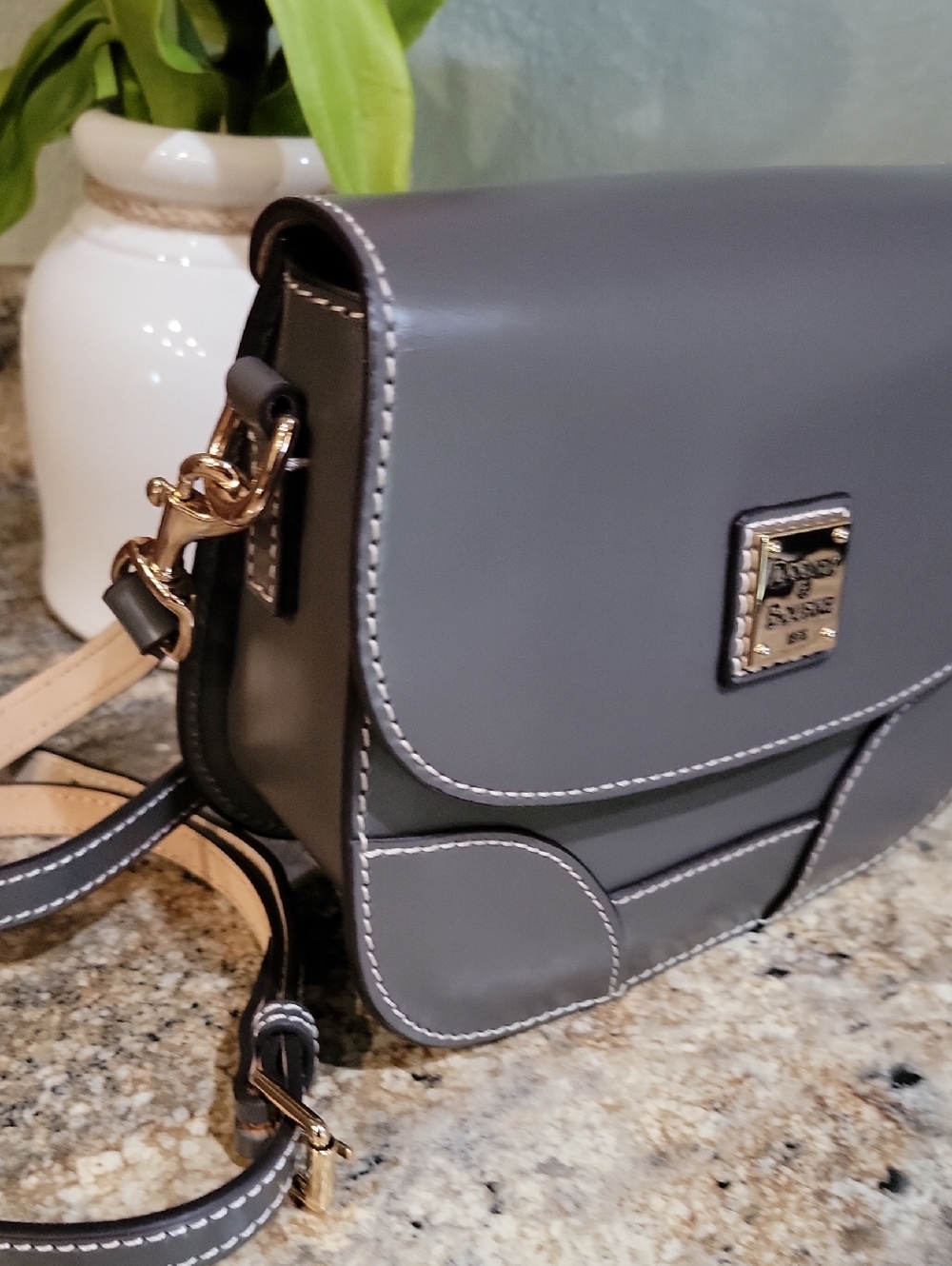Dooney & Bourke Emerson Smooth Leather Saddle /Crossbody Bag – Taupe - Picture 3 of 10